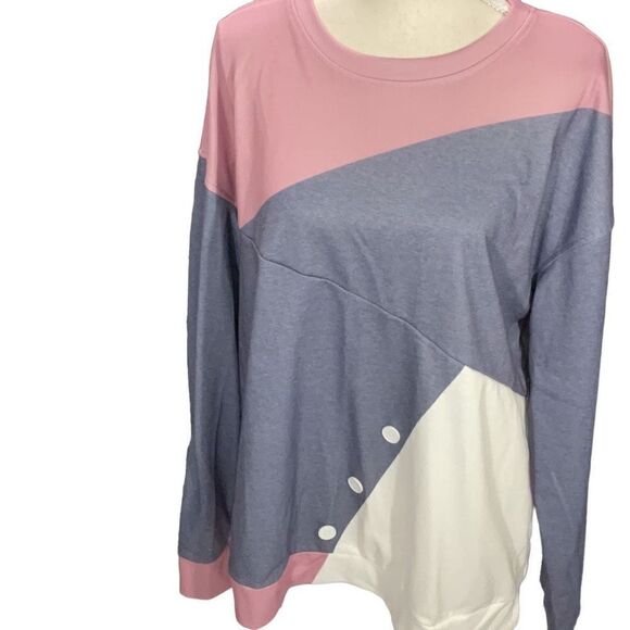 NWT Noracora Gray Pink White Sweatshirt Jersey Long Sleeve Relaxed Fit Size XL - Picture 2 of 5